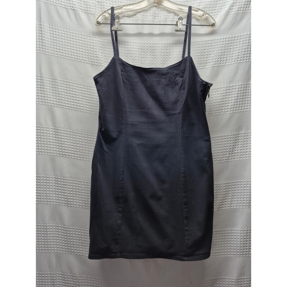 Divided H&M Black Denim Mini Dress Womens Size L Jean Spaghetti Strap Side Zip